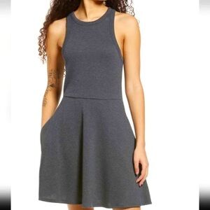 BP. Nordstrom Ribbed Skater Dress High Neck Razor Back Pockets Charcoal Gray